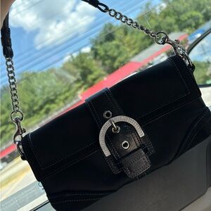 Coach Black Satin Swarovski Crystal Shoulder Bag